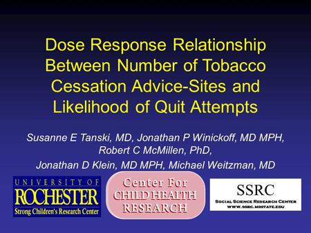 Dose Response Relationship Between Number of Tobacco Cessation Advice-Sites and Likelihood of Quit Attempts Susanne E Tanski, MD, Jonathan P Winickoff,