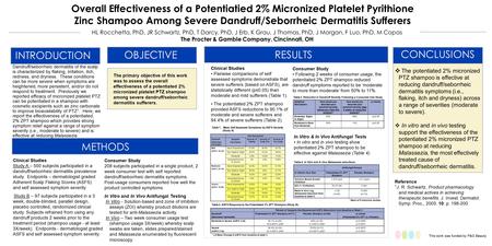 Overall Effectiveness of a Potentiatied 2% Micronized Platelet Pyrithione Zinc Shampoo Among Severe Dandruff/Seborrheic Dermatitis Sufferers INTRODUCTION.