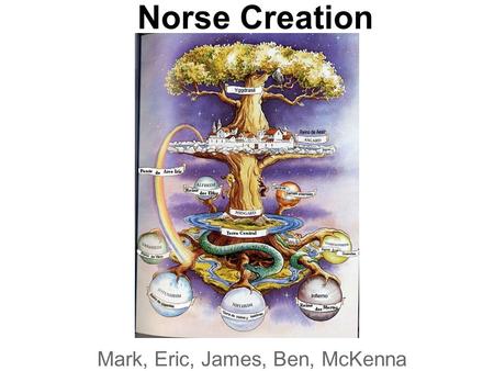 Norse Creation Mark, Eric, James, Ben, McKenna. The Story The heat and cold from Muspell and Niflhiem met in the void to create the world. The first human,