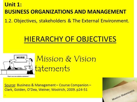 HIERARCHY OF OBJECTIVES Mission & Vision Statements