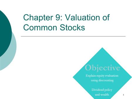 1 Chapter 9: Valuation of Common Stocks Copyright © Prentice Hall Inc. 2000. Author: Nick Bagley, bdellaSoft, Inc. Objective Explain equity evaluation.