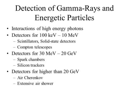 Detection of Gamma-Rays and Energetic Particles