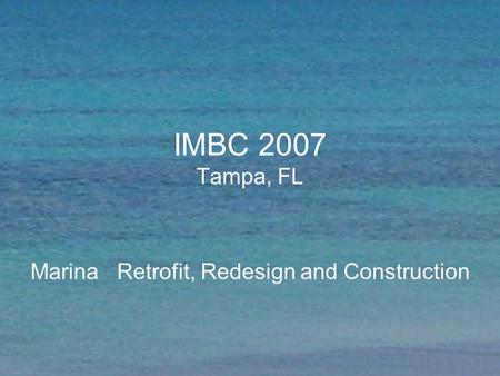 IMBC 2007 Tampa, FL Marina Retrofit, Redesign and Construction.
