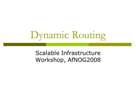 Dynamic Routing Scalable Infrastructure Workshop, AfNOG2008.