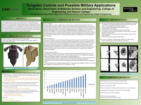 Tungsten Carbide and Possible Military Applications David Brice: Department of Materials Science and Engineering, College of Engineering and Honors College.