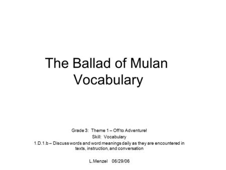 The Ballad of Mulan Vocabulary