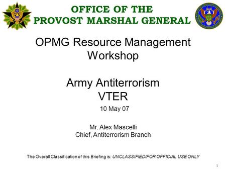 OPMG Resource Management Workshop Army Antiterrorism VTER