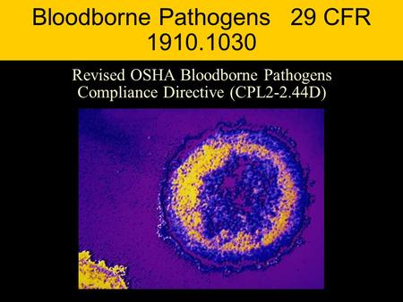 Bloodborne Pathogens 29 CFR 1910.1030 Revised OSHA Bloodborne Pathogens Compliance Directive (CPL2-2.44D)