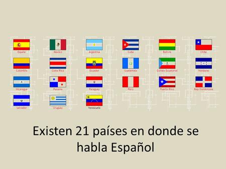 Existen 21 países en donde se habla Español. The Vowels: A, E, I, O, U Spanish has 5 vowels: – A: Mamá (mother), Papá (father), Taza (cup) – E: Bebé.