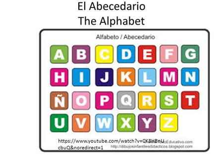 El Abecedario The Alphabet https://www.youtube.com/watch?v=CK8HBnU cbuQ&noredirect=1.