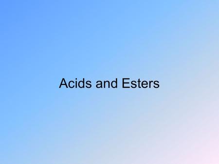 Acids and Esters. Organic Acids Also called carboxylic acids Functional group –Where in chain? Naming: Use HC root and add “oic acid” instead of ol Example:
