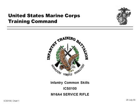 Infantry Common Skills ICS0100 M16A4 SERVICE RIFLE United States Marine Corps Training Command ICS0100, Chart 1 20 July 05.