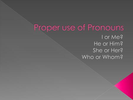 Is really a very simple matter.  There are three cases: › Subjective case: pronouns used as subject. › Objective case: pronouns used as objects of verbs.