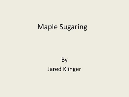 Maple Sugaring By Jared Klinger. History of Maple Sugaring The production of maple syrup first began with Native Americans over 400 years ago.  The process.
