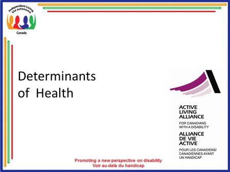 Determinants of Health. Overview of Determinants of Health This overview consists of the following: Health Well Being and Quality of life Physical Activity.
