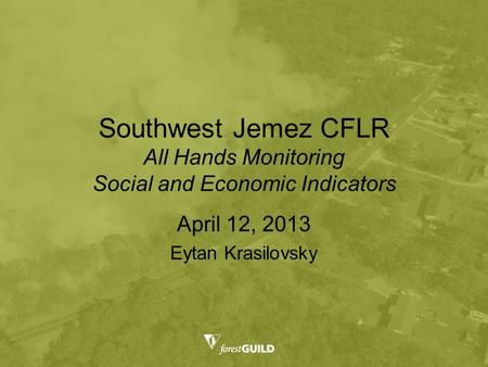 Southwest Jemez CFLR All Hands Monitoring Social and Economic Indicators April 12, 2013 Eytan Krasilovsky.