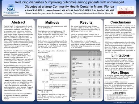 Www.postersession.com Methods Conclusions Reducing disparities & improving outcomes among patients with unmanaged Diabetes at a large Community Health.