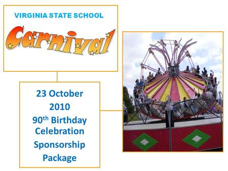 23 October 2010 90 th Birthday Celebration Sponsorship Package VIRGINIA STATE SCHOOL.