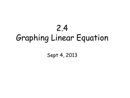2.4 Graphing Linear Equation Sept 4, 2013. Y-intercept a point where a graph intersects the y-axis Vocabulary equation written in the form Ax + By = C.