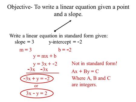 Write each equation in standard form using only integers.