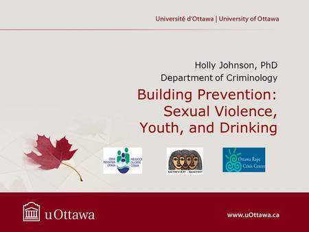 Building Prevention: Sexual Violence, Youth, and Drinking Holly Johnson, PhD Department of Criminology.