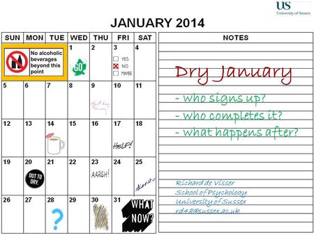 Dry January - who signs up? - who completes it? - what happens after? Richard de Visser School of Psychology University of Sussex