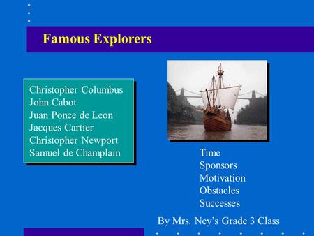Famous Explorers Christopher Columbus John Cabot Juan Ponce de Leon