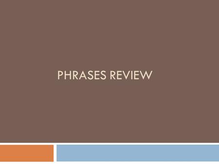 PHRASES REVIEW. Rules for the Review 1. Identify the underlined phrase (then click for the answer) 2. Depending on the type of phrase, answer the questions.