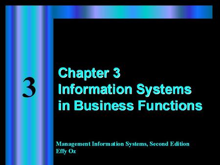 2 Learning Objectives When you finish this chapter, you will  Recognize different business functions and the role of ISs in these functions.  Understand.