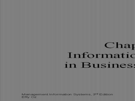 BZUPAGES.COM Management Information Systems, 3 rd Edition Effy Oz 2 Learning Objectives When you finish this chapter, you will: –Recognize different business.