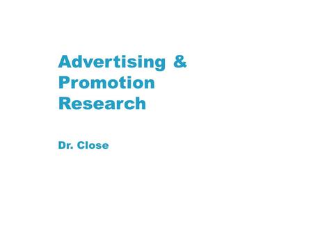 Advertising & Promotion Research