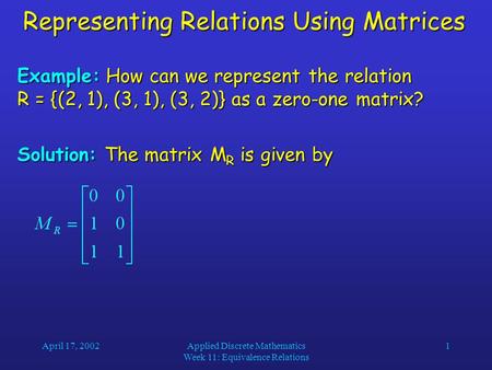 Representing Relations Using Matrices