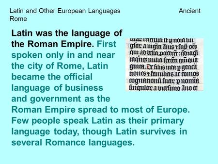 Latin and Other European Languages Ancient Rome