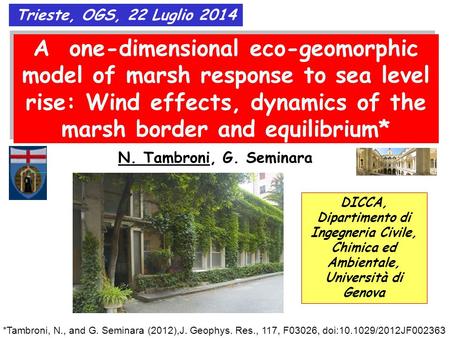 N. Tambroni, G. Seminara A one-dimensional eco-geomorphic model of marsh response to sea level rise: Wind effects, dynamics of the marsh border and equilibrium*
