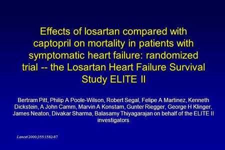 Effects of losartan compared with captopril on mortality in patients with symptomatic heart failure: randomized trial -- the Losartan Heart Failure Survival.