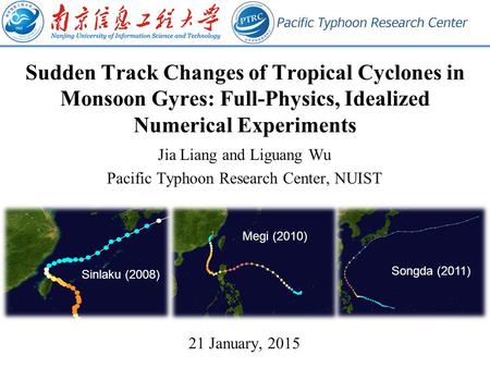 Sudden Track Changes of Tropical Cyclones in Monsoon Gyres: Full-Physics, Idealized Numerical Experiments Jia Liang and Liguang Wu Pacific Typhoon Research.