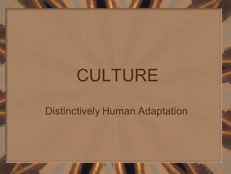 CULTURE Distinctively Human Adaptation Culture is that complex whole which includes knowledge, belief, art, morals, law, custom, and any other capabilities.