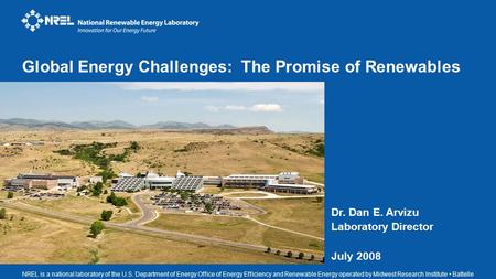 NREL is a national laboratory of the U.S. Department of Energy Office of Energy Efficiency and Renewable Energy operated by Midwest Research Institute.