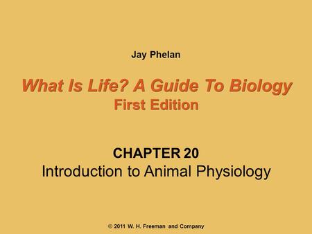 © 2011 W. H. Freeman and Company CHAPTER 20 Introduction to Animal Physiology What Is Life? A Guide To Biology First Edition What Is Life? A Guide To Biology.
