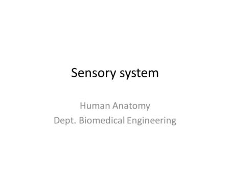 Sensory system Human Anatomy Dept. Biomedical Engineering.