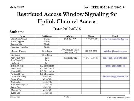 Restricted Access Window Signaling for Uplink Channel Access