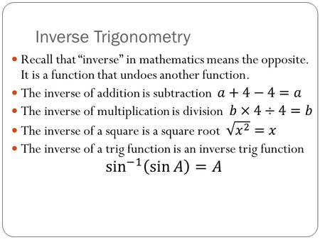 Inverse Trigonometry sin −1 sin 