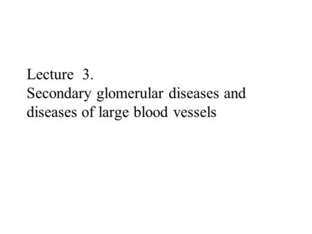 Lecture 3. Secondary glomerular diseases and diseases of large blood vessels.