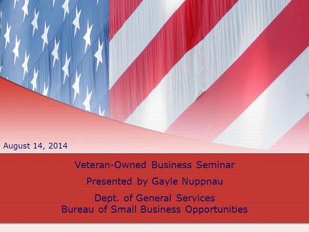 Veteran-Owned Business Seminar Presented by Gayle Nuppnau Dept. of General Services Bureau of Small Business Opportunities August 14, 2014.