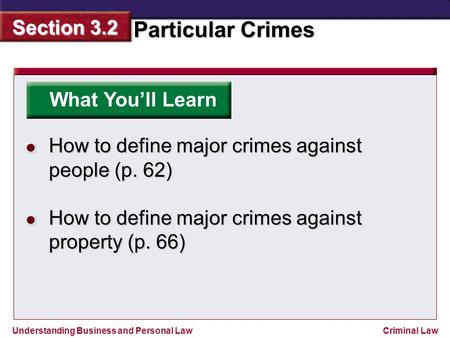 What You’ll Learn How to define major crimes against people (p. 62)