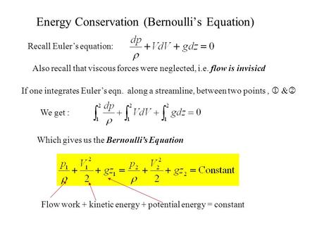 Energy Conservation (Bernoulli’s Equation)