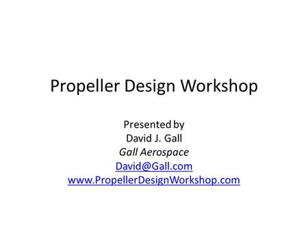 Propeller Design Workshop