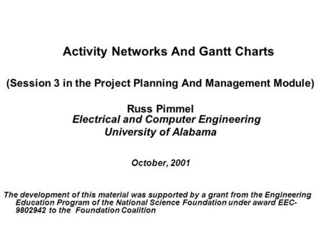 Activity Networks And Gantt Charts