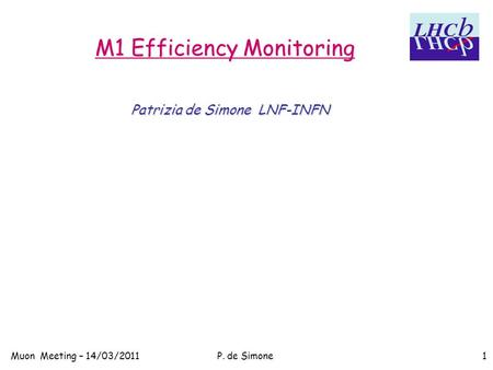 Patrizia de Simone LNF-INFN M1 Efficiency Monitoring Muon Meeting – 14/03/2011 P. de Simone 1.