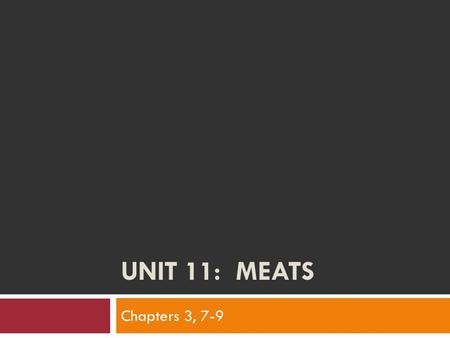 UNIT 11: MEATS Chapters 3, 7-9. Objectives  Understanding of where meats come from  Knowledge of Grading meats  Appreciation for live animal meat evaluation.